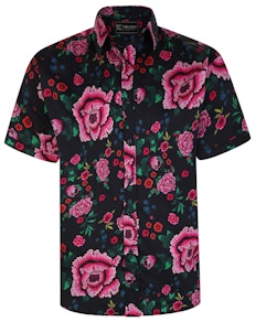 KAM Rose Print Shirt Schwarz